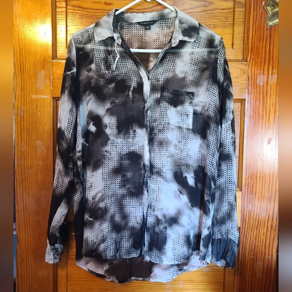 Rck & Republic Marble Cloud Print Sheer Button Up Blouse Size S Punk Grunge
